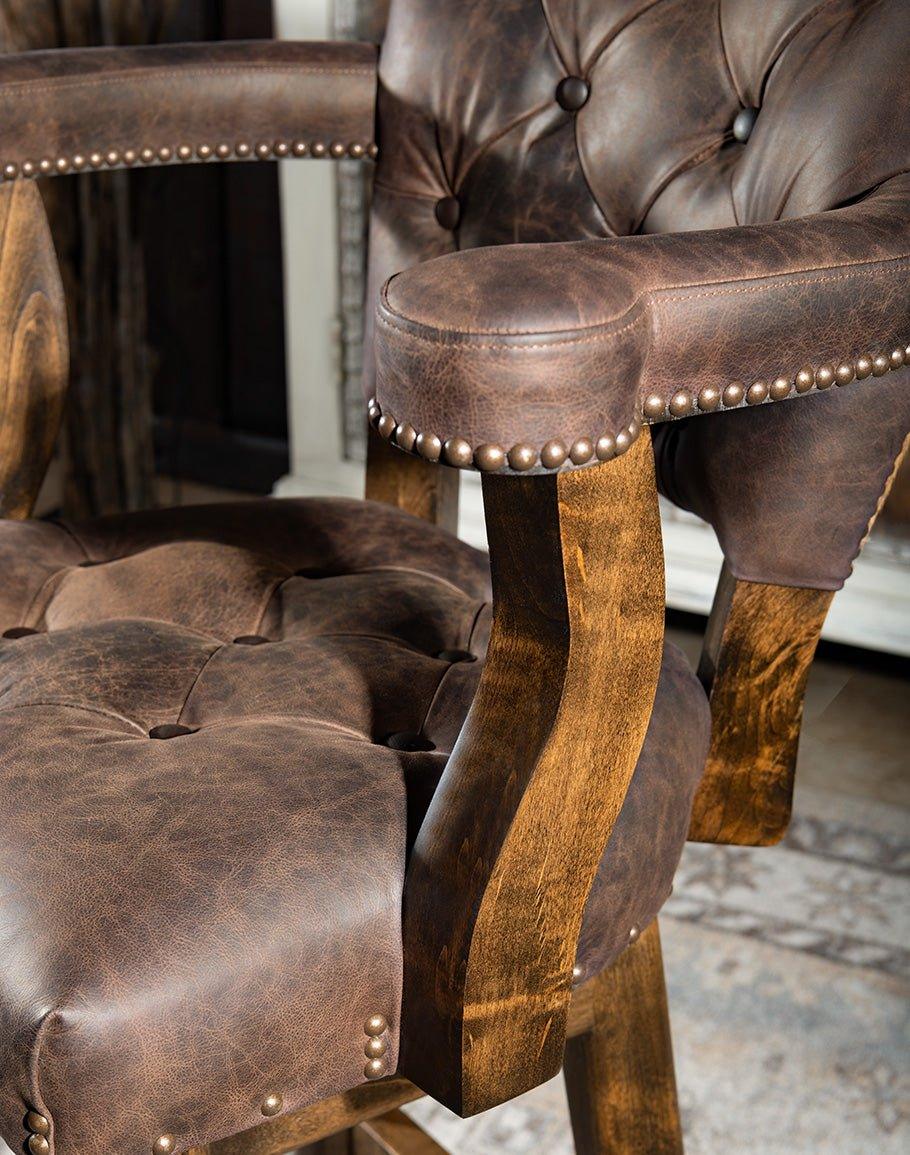 Leather bar chair arm detail - Western furniture made in the USA - Your Western Decor