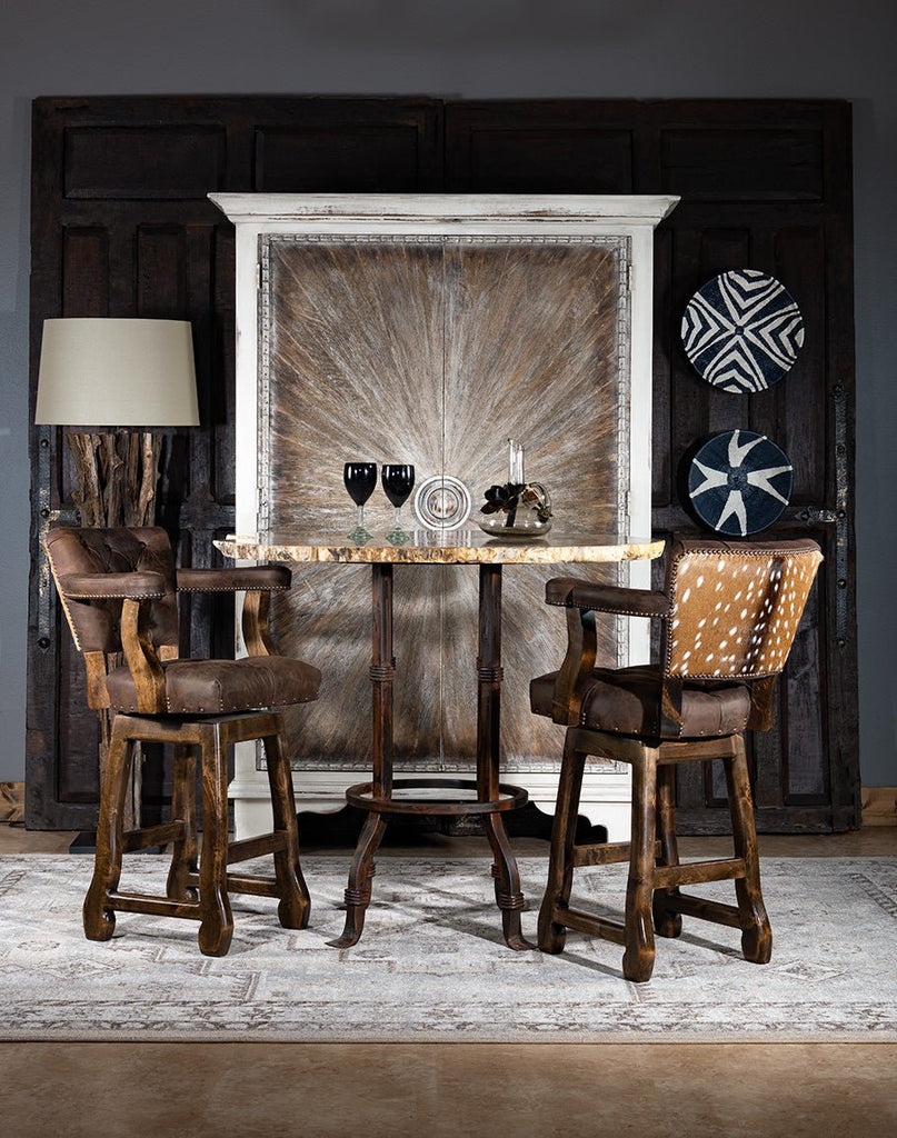 Rustic bar furniture with axis and leather bar chairs made in the USA - Your Western Decor