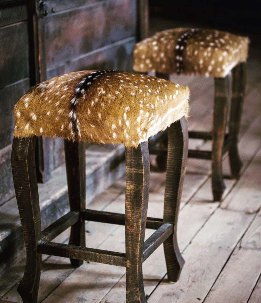 Axis deer hide upholstered custom bar stools - your  western decor