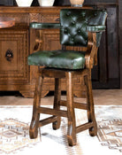 Tufted green leather swivel bar and counter stools custom made in the USA - Your Western Decor