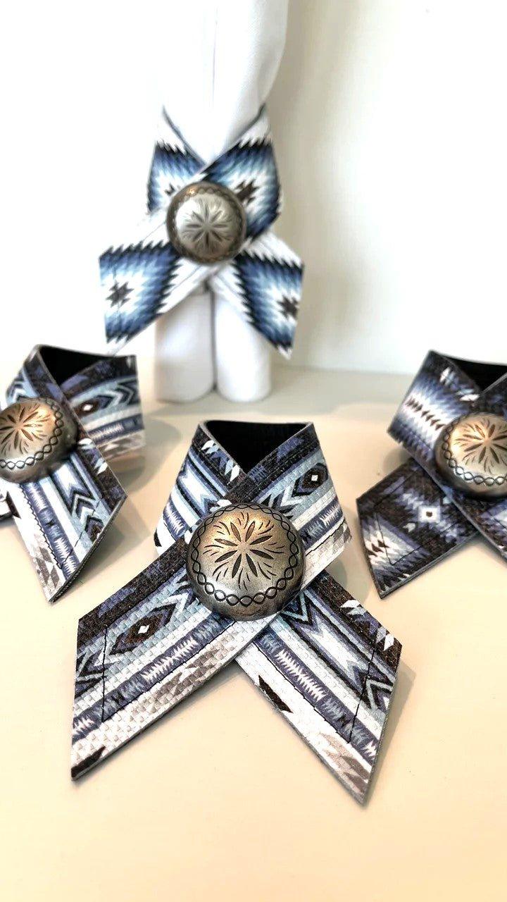 Aztec inspired handmade leather napkin rings - Made in Pilot Rock Oregon by Your Western Decor