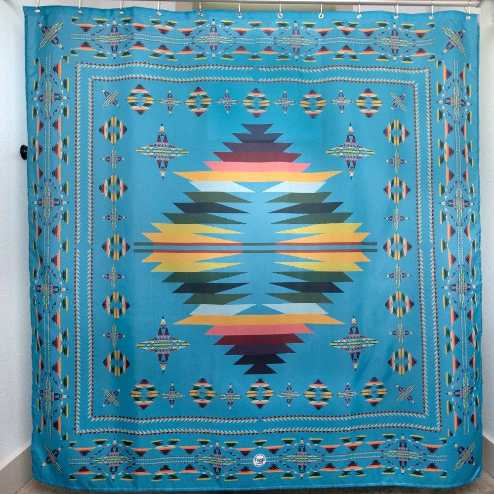 Aztec Turquoise Shower Curtain made in the USA - Your Western Decor