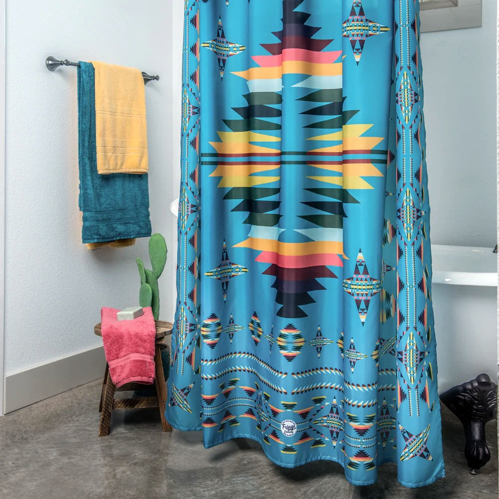 Aztec Turquoise Shower Curtain made in the USA - Your Western Decor