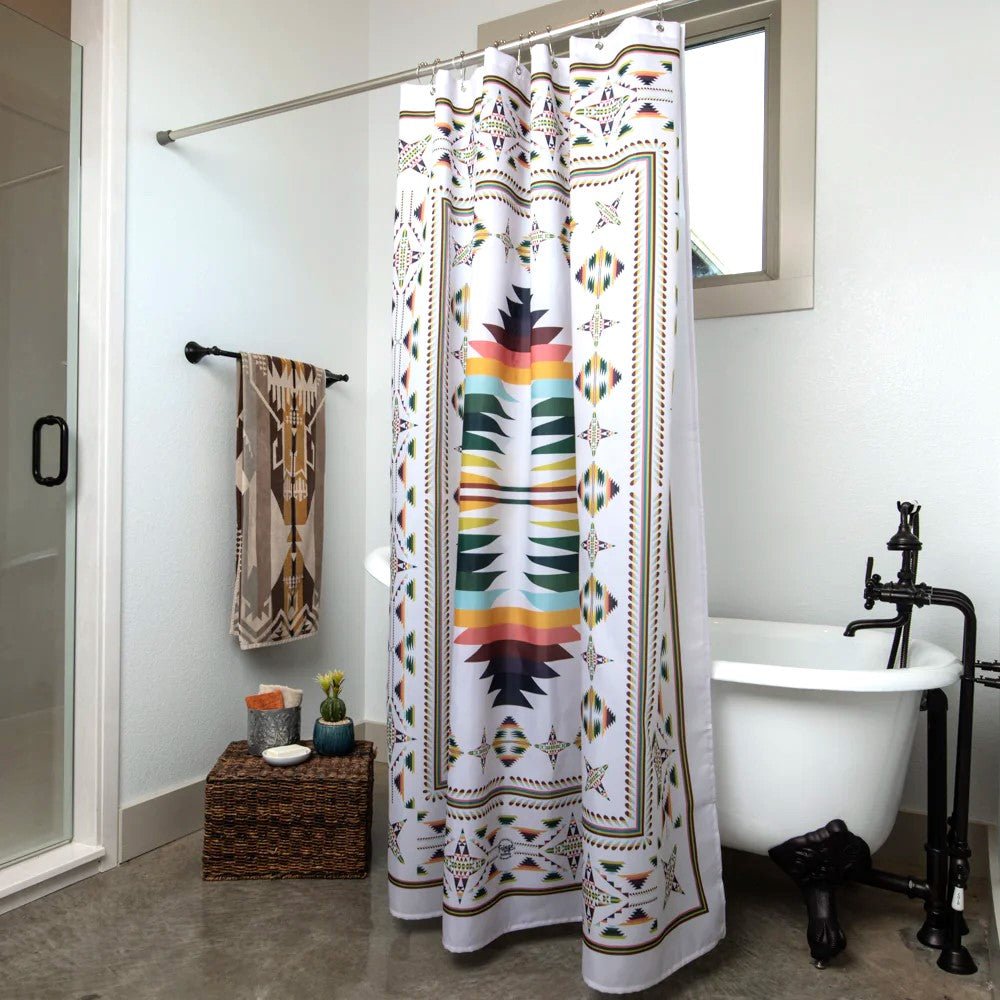 Aztec White Shower Curtain made in the USA - Your Western Decor