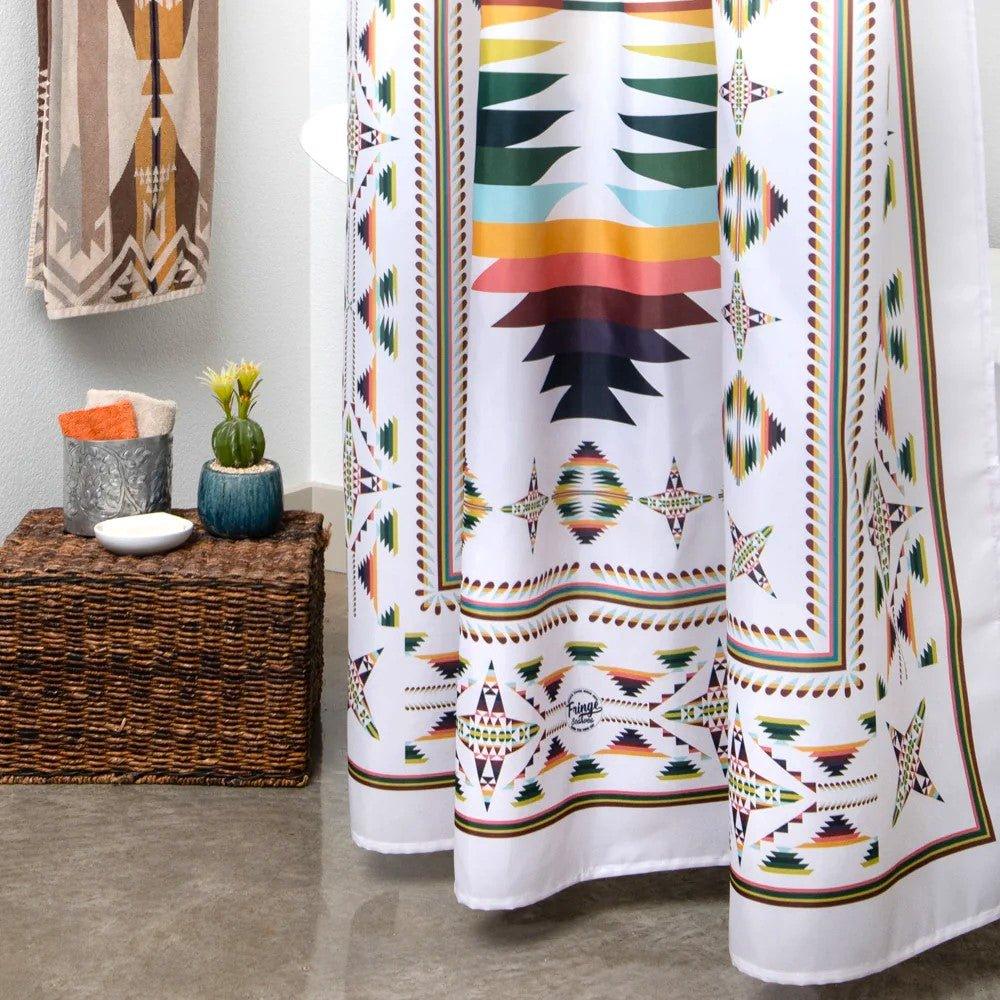 Aztec White Shower Curtain made in the USA - Your Western Decor