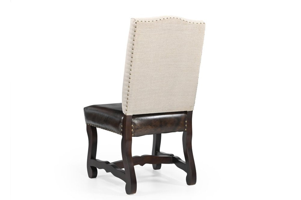 Back of Sierra  Linen and Leather dining chair with nail trim