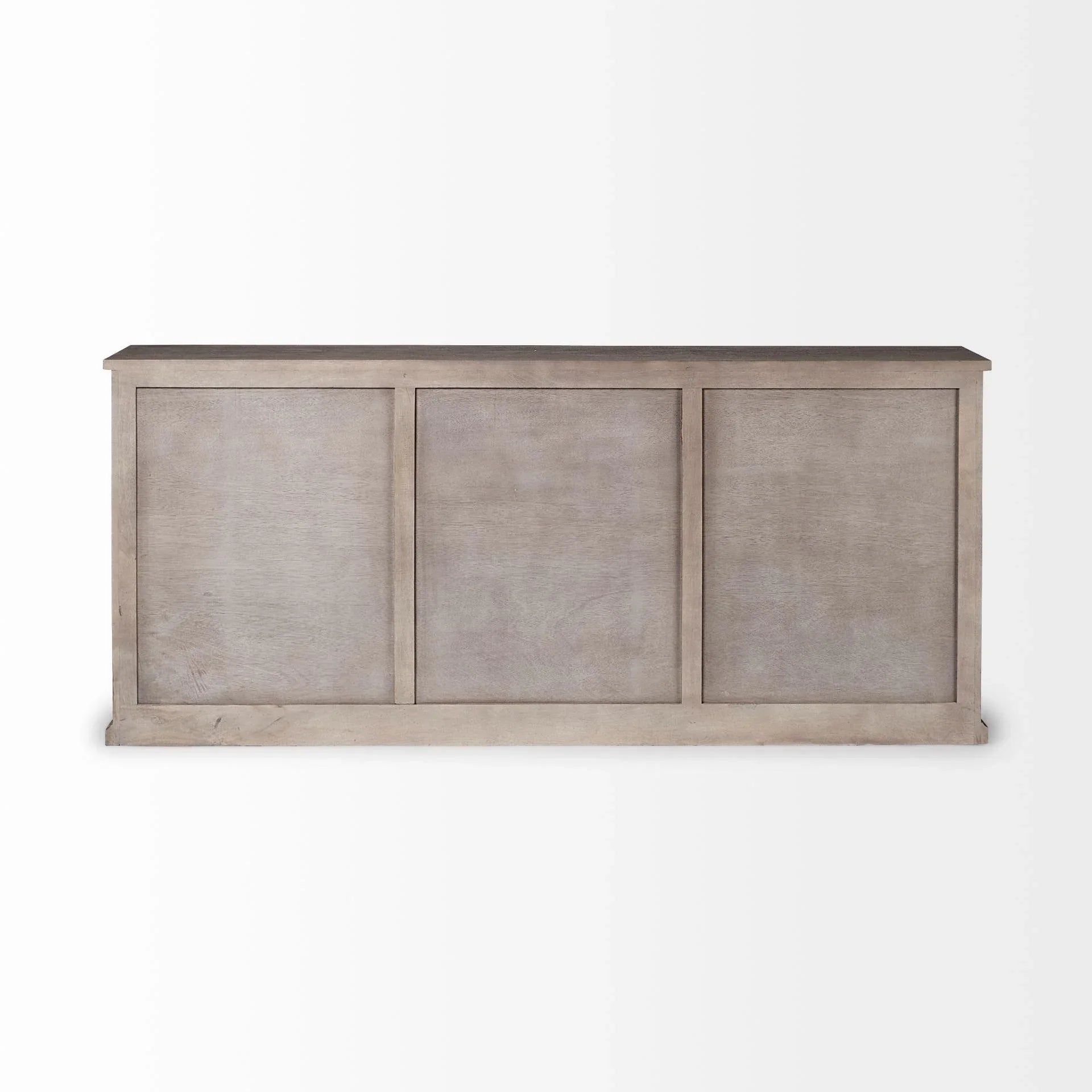 Back view of wood farmhouse sideboard