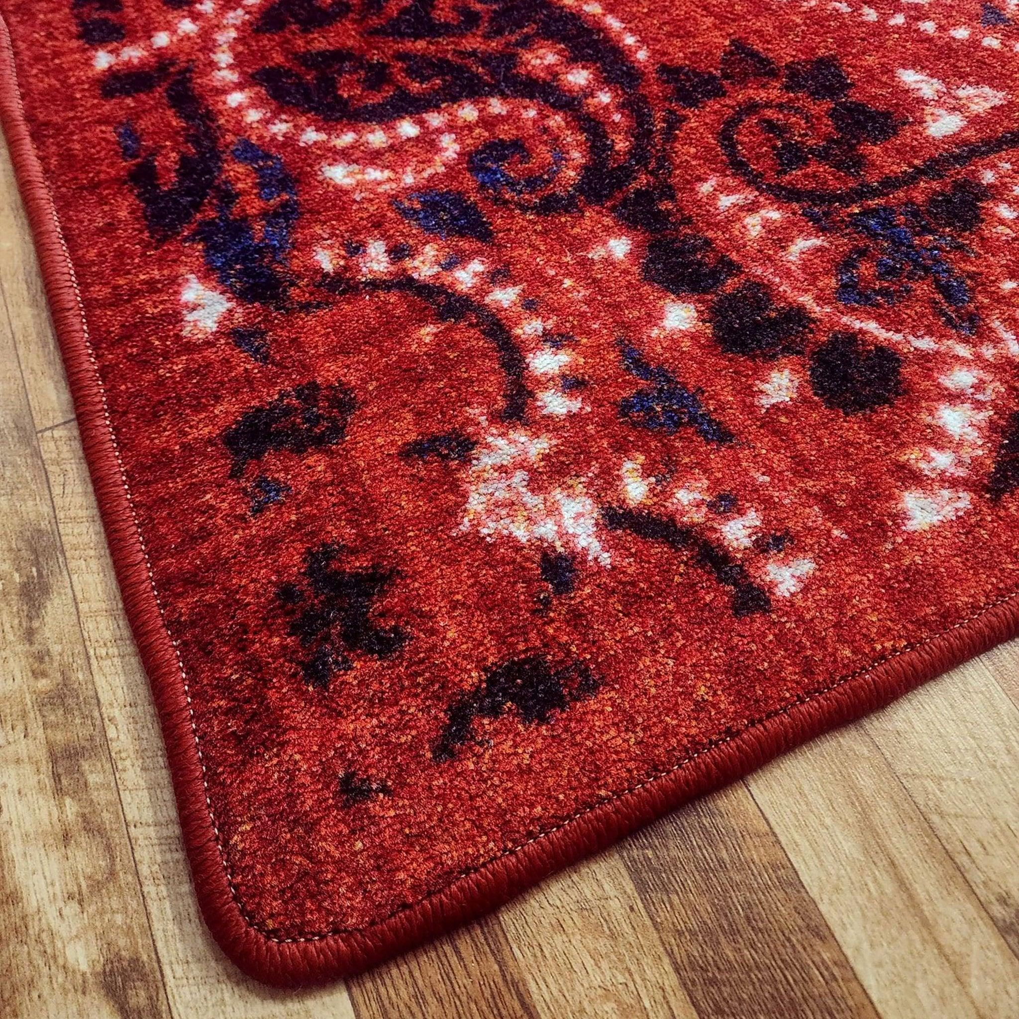 Bandana Rodeo Red Area Rug Corner Detail made in the USA - Your Western Decor