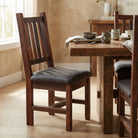 barnwood dining chair made from reclaimed oak with upholstered leather cushion