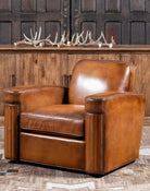 American made Baron Channeled Arms Tan Leather Swivel Chair - Your Western Decor