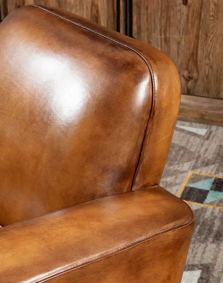 American made Baron Channeled Arms Tan Leather Swivel Chair - Your Western Decor