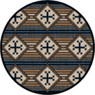 Bison Black Russet 8' Round Area Rug in blue, black, tans, and cream. Made in the USA - Your Western Decor