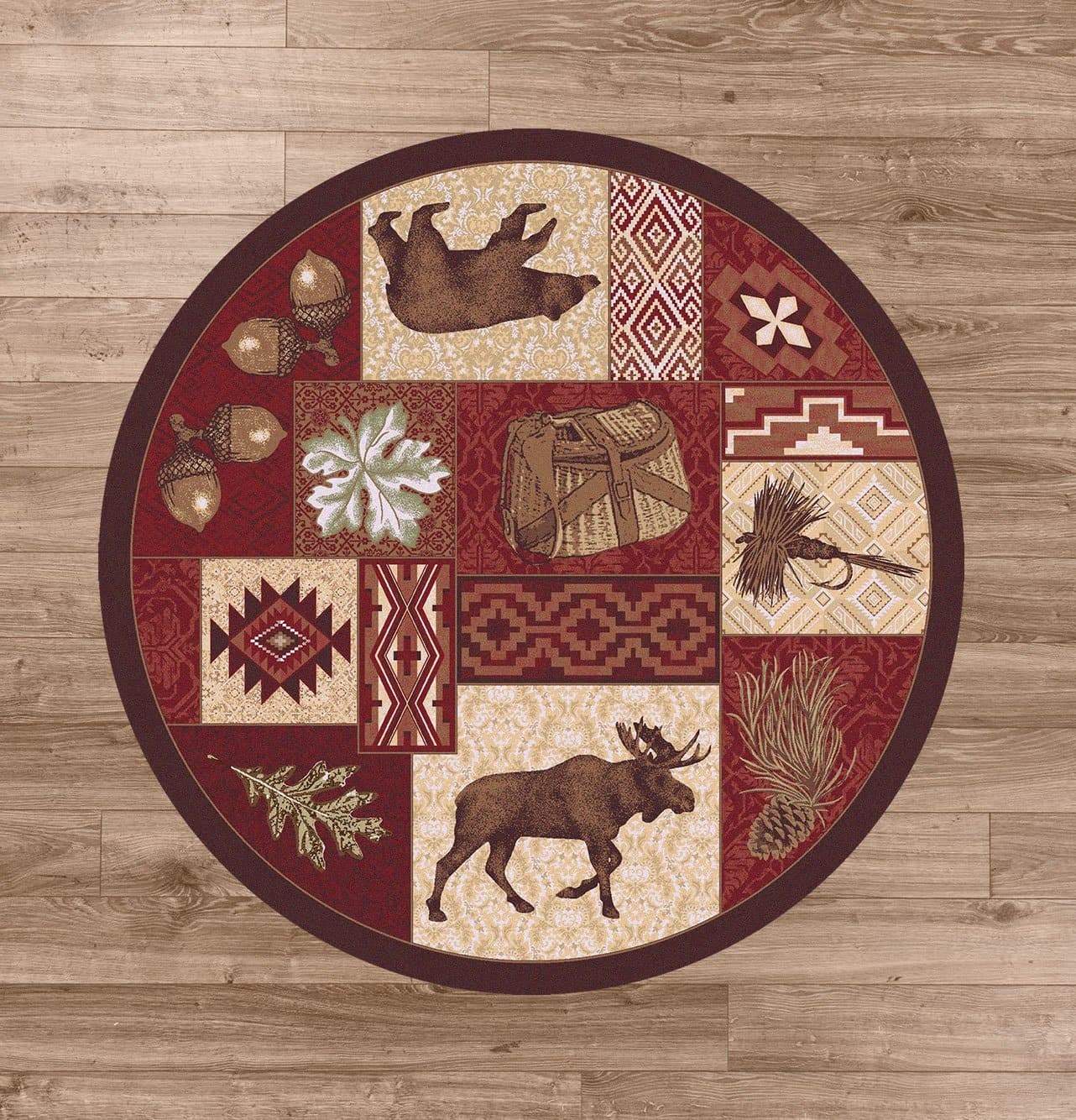 bear moose and nature round area rug  with Southwestern designs made in the USA - Your Western Decor