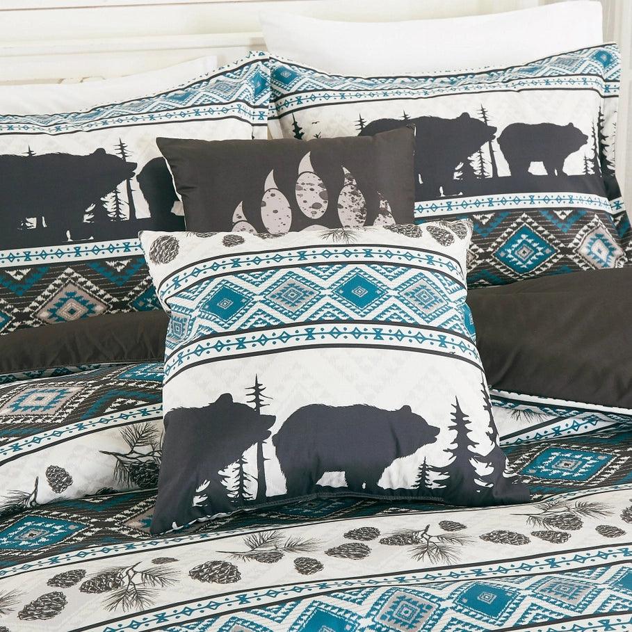 Blue grey and white Bear Valley Southwestern Lodge Comforter Set made in the USA - Your Western Decor