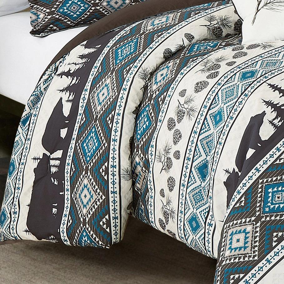 Blue grey and white Bear Valley Southwestern Lodge Comforter Set made in the USA - Your Western Decor