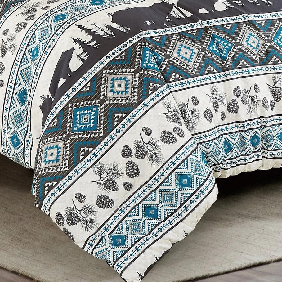 Blue grey and white Bear Valley Southwestern Lodge Comforter Set made in the USA - Your Western Decor