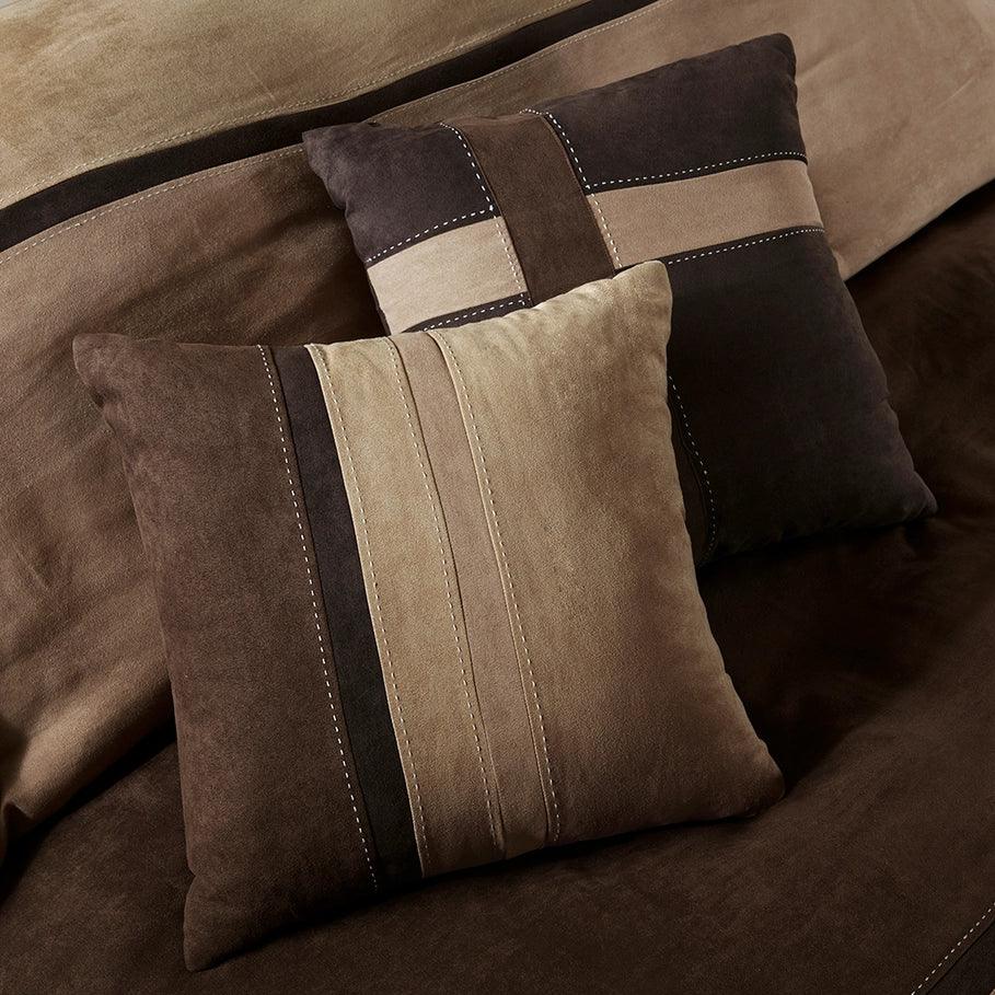 2 square faux suede accent pillows in brown hues - Your Western Decor