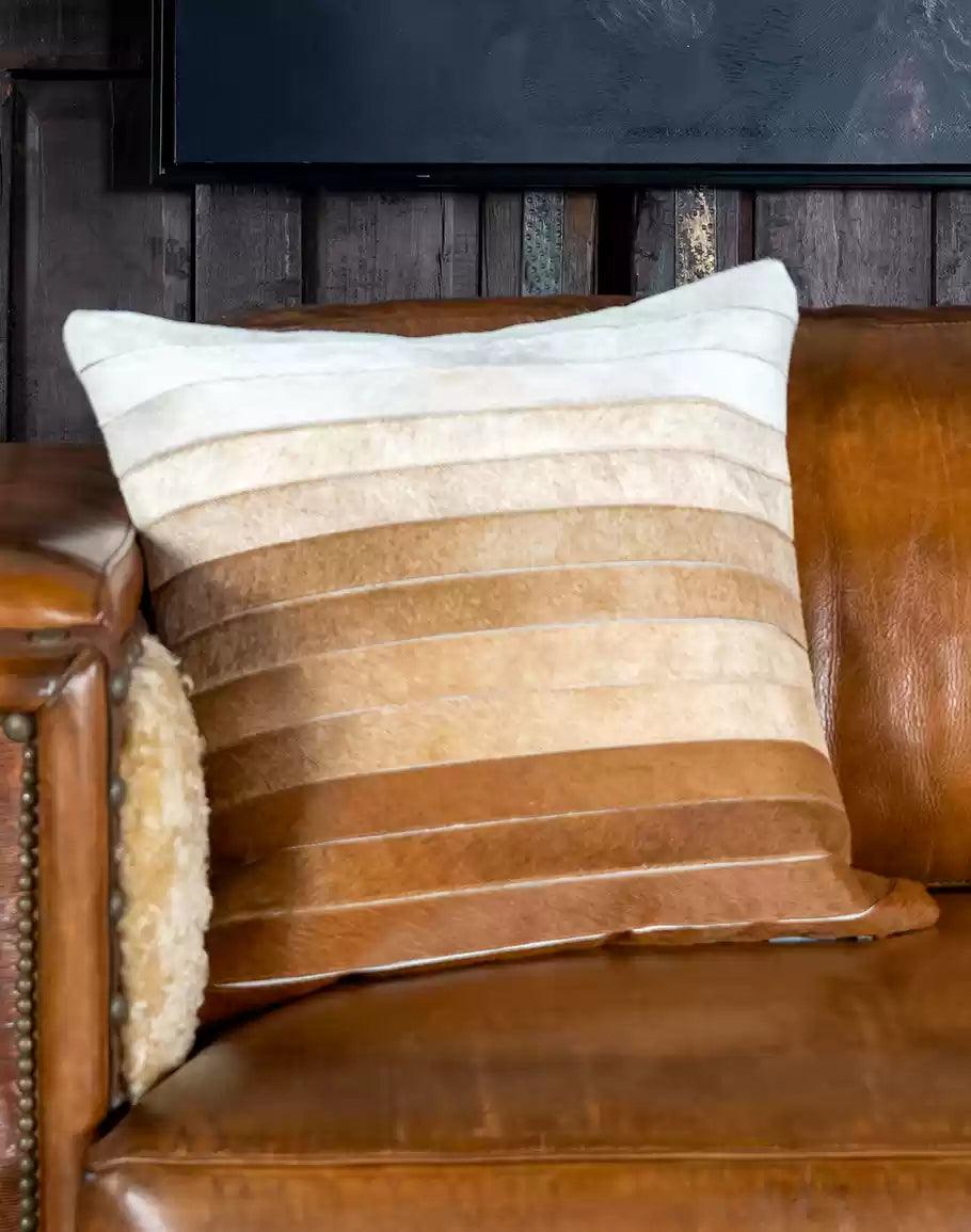 Beige Ombre Cowhide Throw Pillow - Your Western Decor