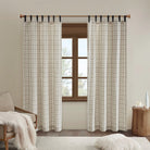 Beige Plaid Lined Curtain Panel with faux leather tabs - Your Western Decor