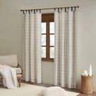 Beige Plaid Lined Curtain Panels with faux leather tabs - Your Western Decor