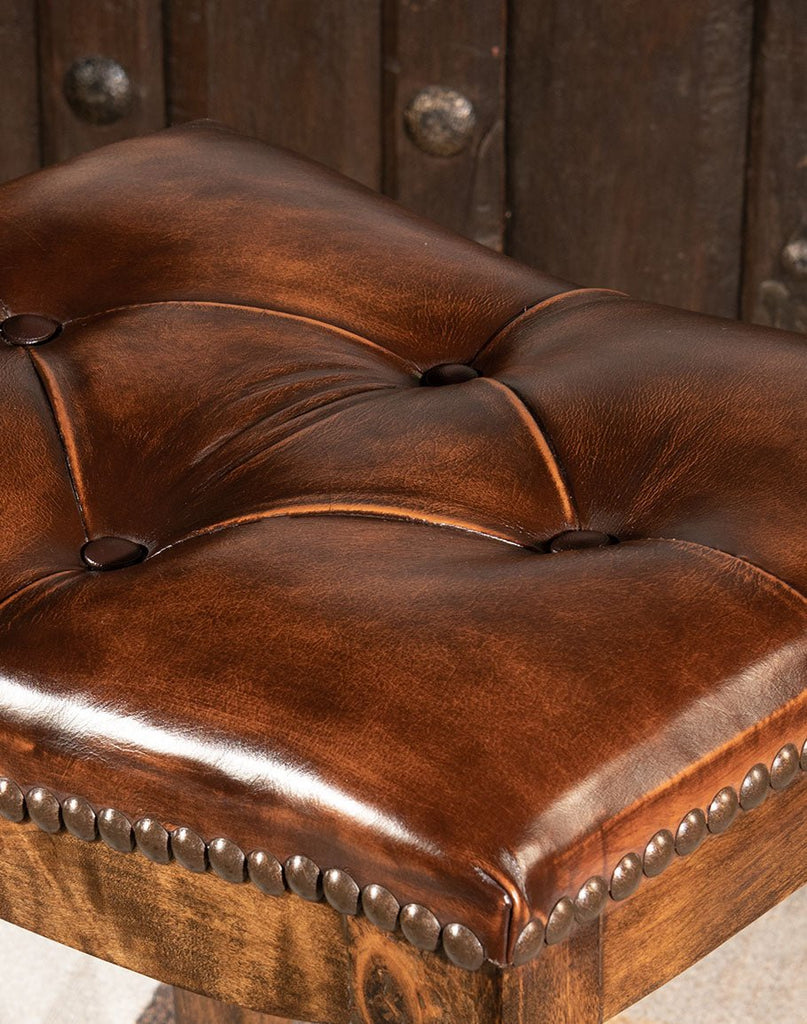 Bero Leather Upholstered Saddle Stool Tufted Seat - Your Western Decor