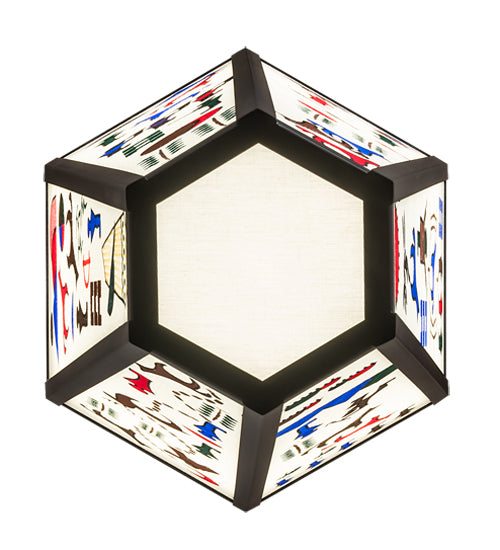 Luxury western chandelier pendant with Native art design ideal for high ceiling great room or lodge entry lighting shown from the bottom