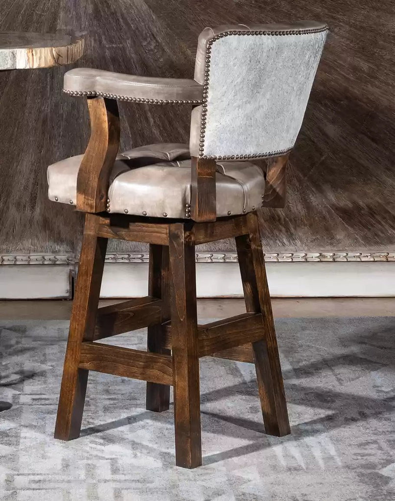 Bigsby stone brindle back leather bar stool made in the USA - Your Western Decor