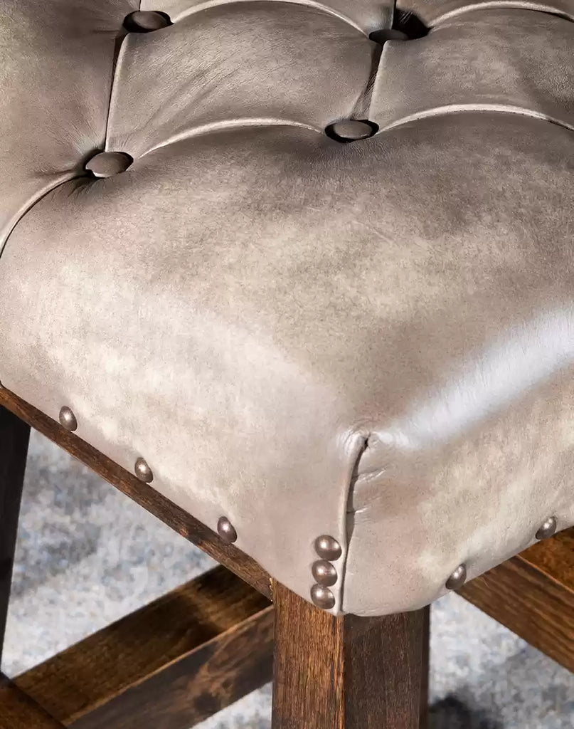 Tufted grey leather seat on bar chair - American made bar stools - Your Western Decor