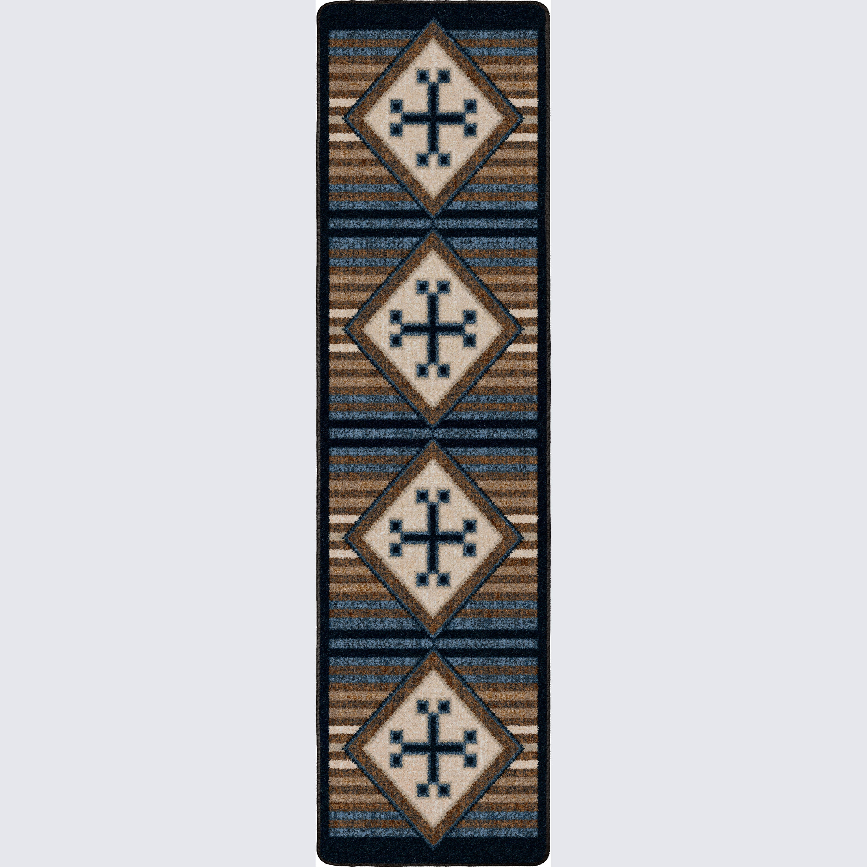 Bison Black Russet Floor Runner in blue, black, tans, and cream. Made in the USA - Your Western Decor