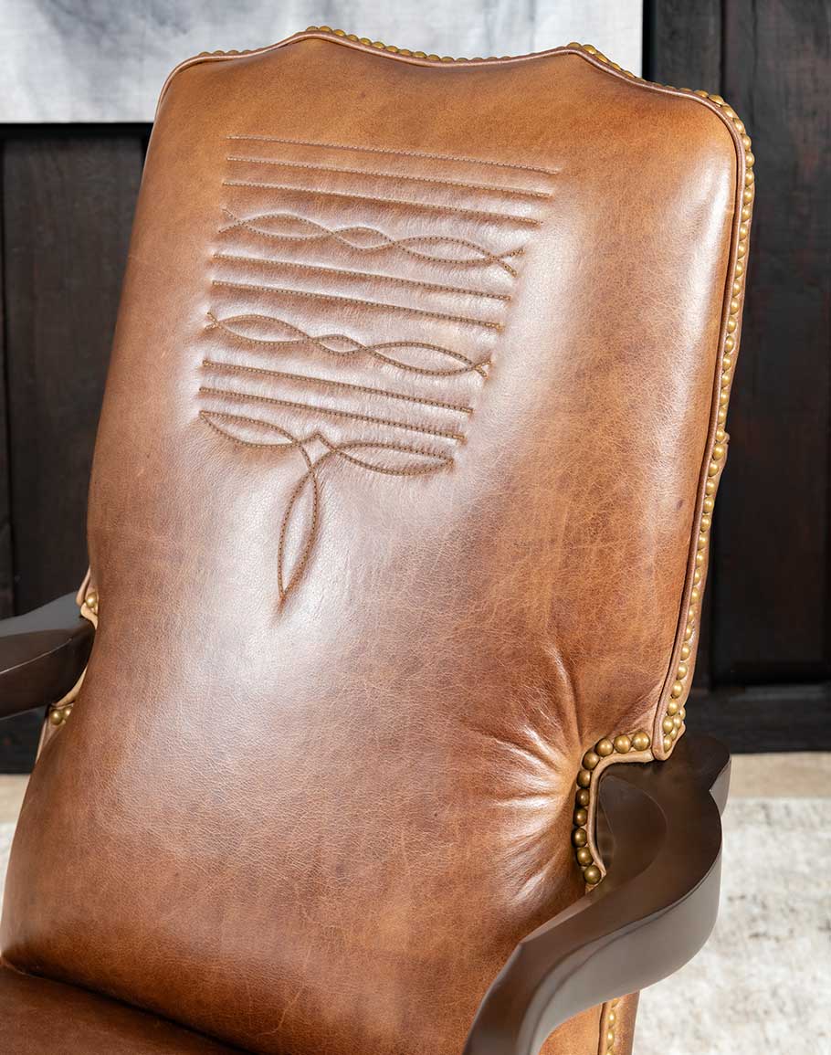 Boot Stitch Western Desk Chair in brown leather, American made - Your Western Decor