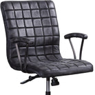 Black leather office chair with biscuit tufted top grain leather upholstery 