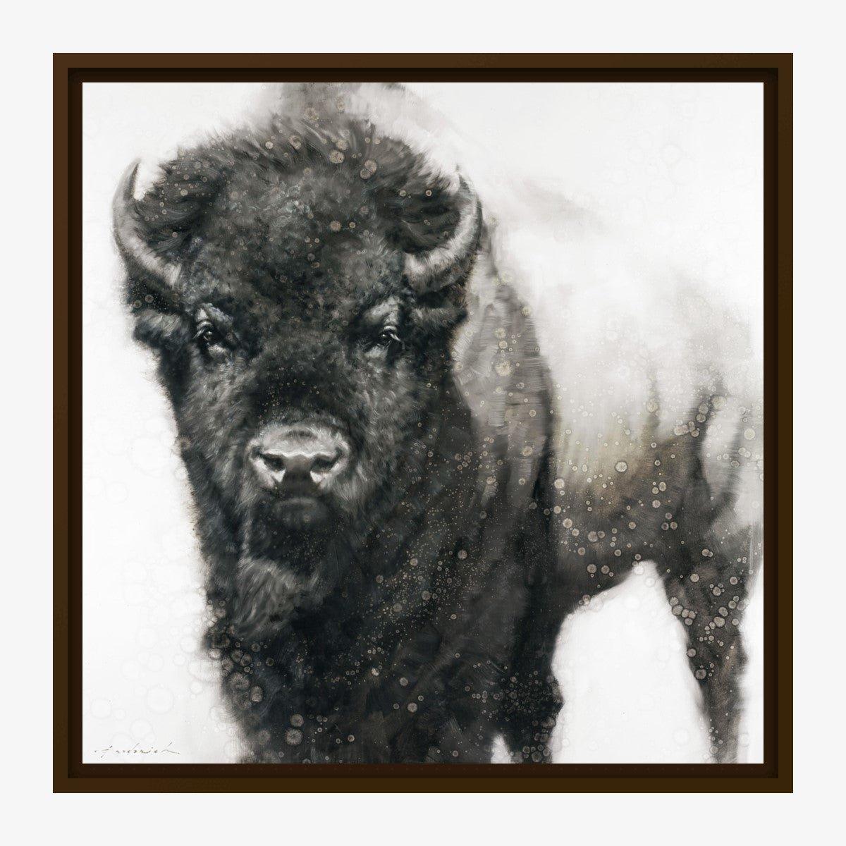 Bison Stare Brown Framed Canvas Art - David Frederick Riley Art - Your Western Decor