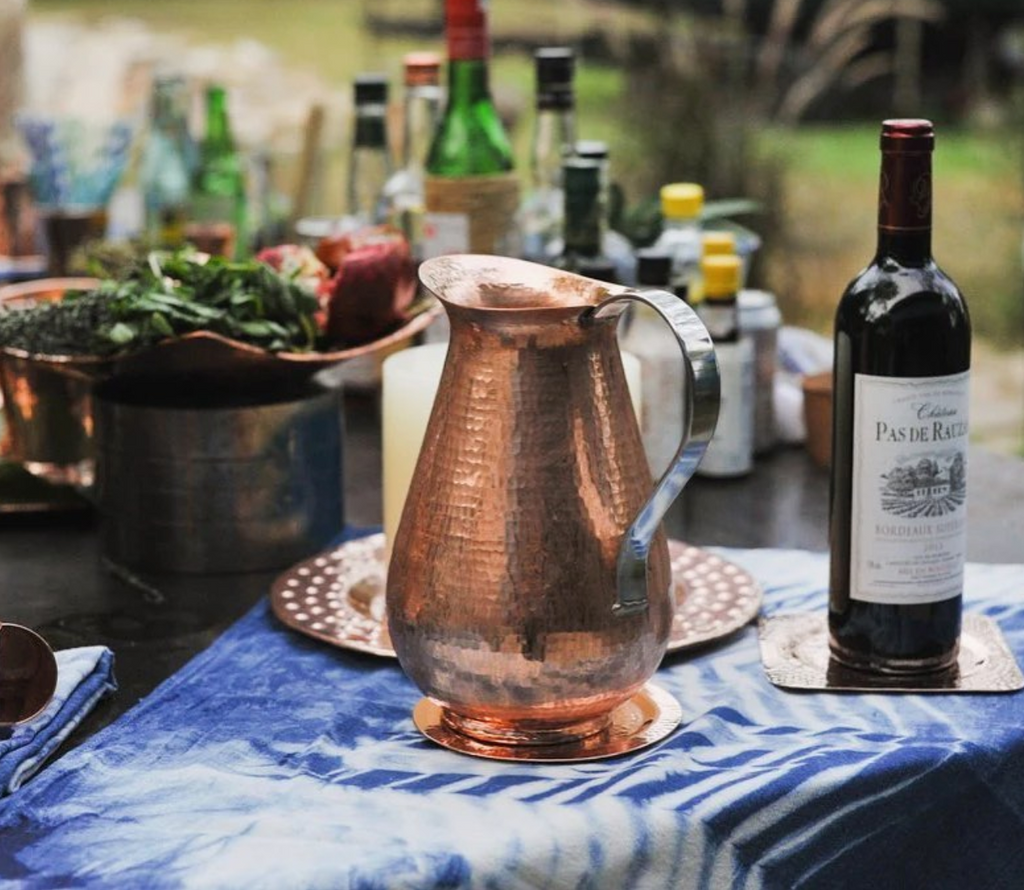 Hammered copper pitcher with stainless steel handle - Your Western Decor