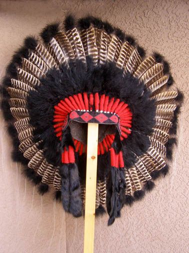 Native American made Black Barred Turkey Warbonnet front - Your Western Decor