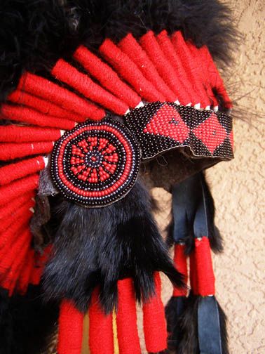 Native American made Black Barred Turkey Warbonnet front detail - Your Western Decor