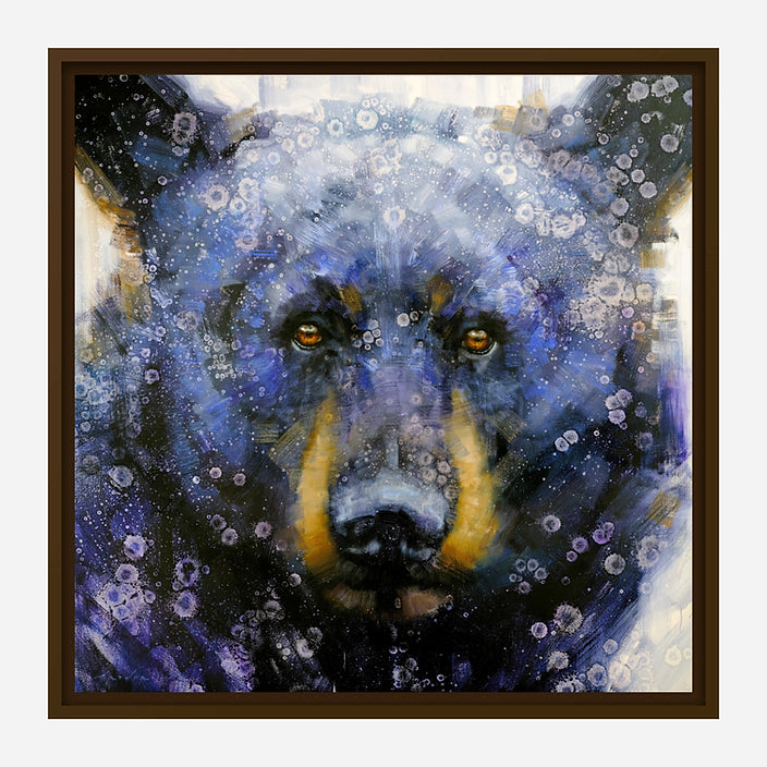 Black Bear Blue Brown Framed Canvas Art by David Frederick Riley at Your Western Decor