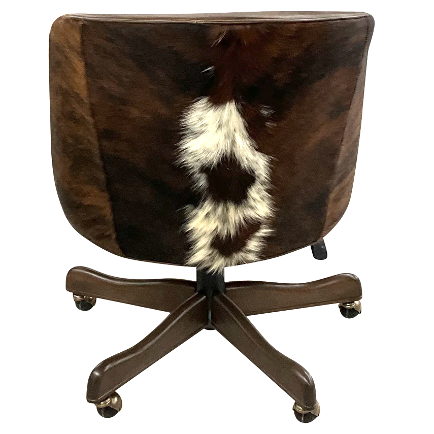 Cowhide and leather swivel chair for office, gaming, or dining 