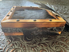 Handmade Leather belt detail n custom made cowhide coaster display box 