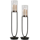 Durango Black Iron Base Candle Stands with water glass globes and beige candles - Your Western Decor