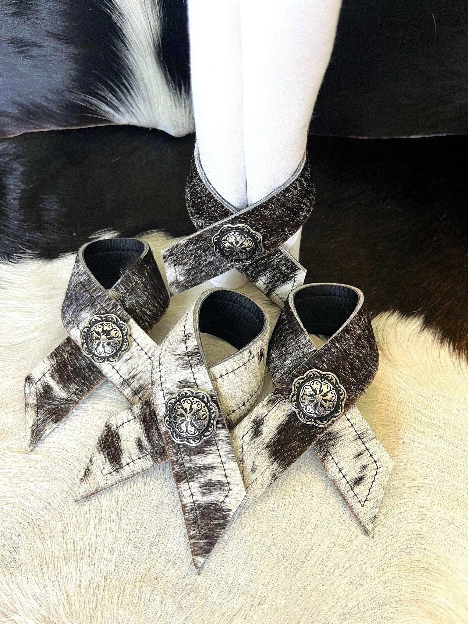 Black White Cowhide & Concho Napkin Rings handmade at Your Western Decor