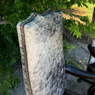 Peppered cowhide office chair seat back nail trim detail 