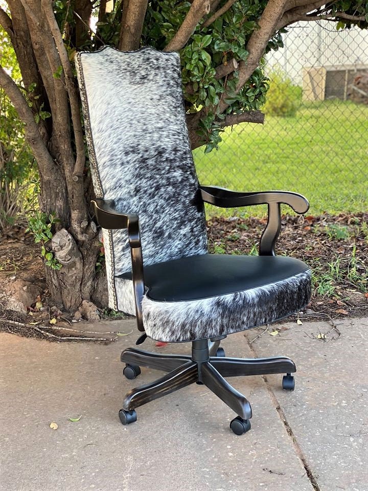 Black Peppered Cowhide Office Chair made in the USA - Your Western Decor