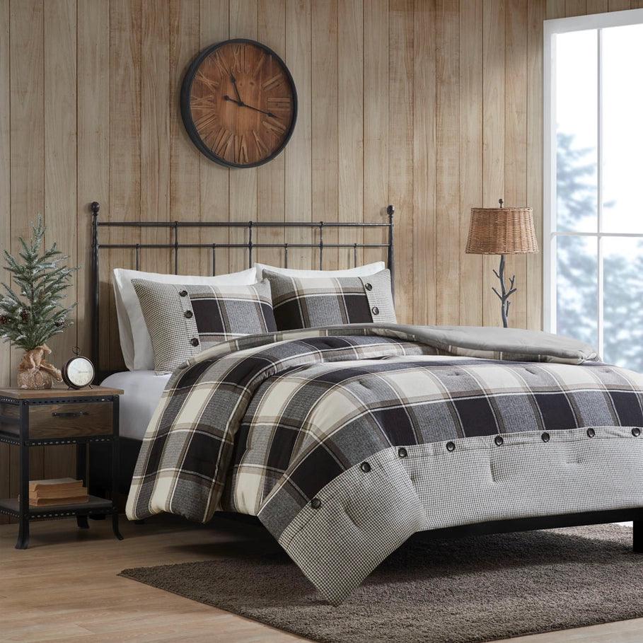 Luxury black, white and grey buttoned duvet comforter set - Your Western Decor