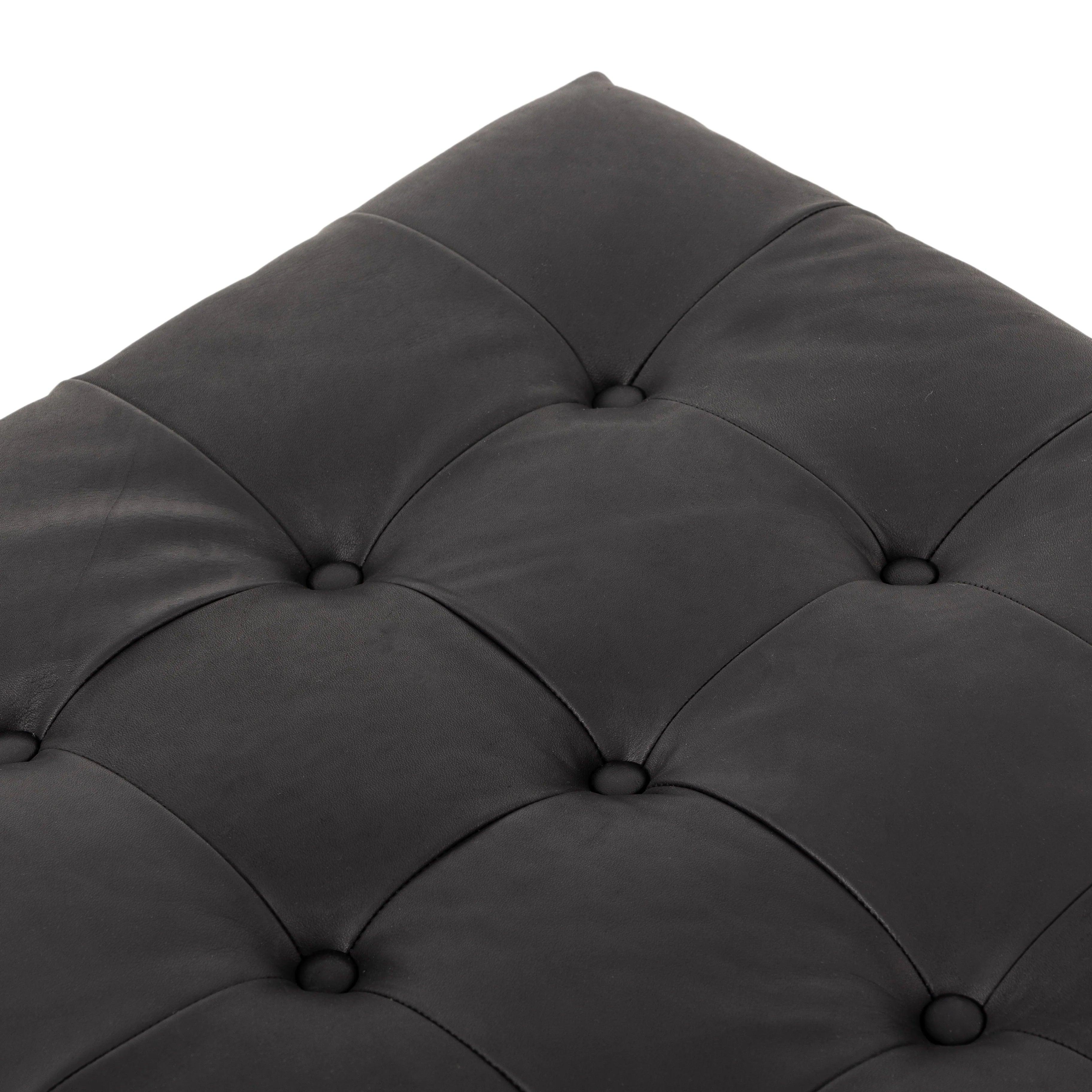 Tuft Sling Seat Black Leather Ottoman Detail - Your Western Decor