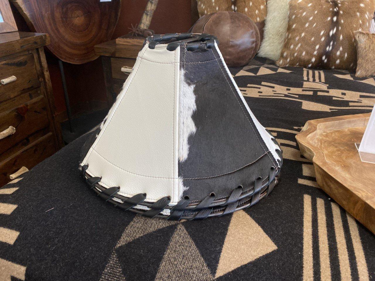 Black and white cowhide and leather custom made lamp shades made in the USA - Your Western Decor