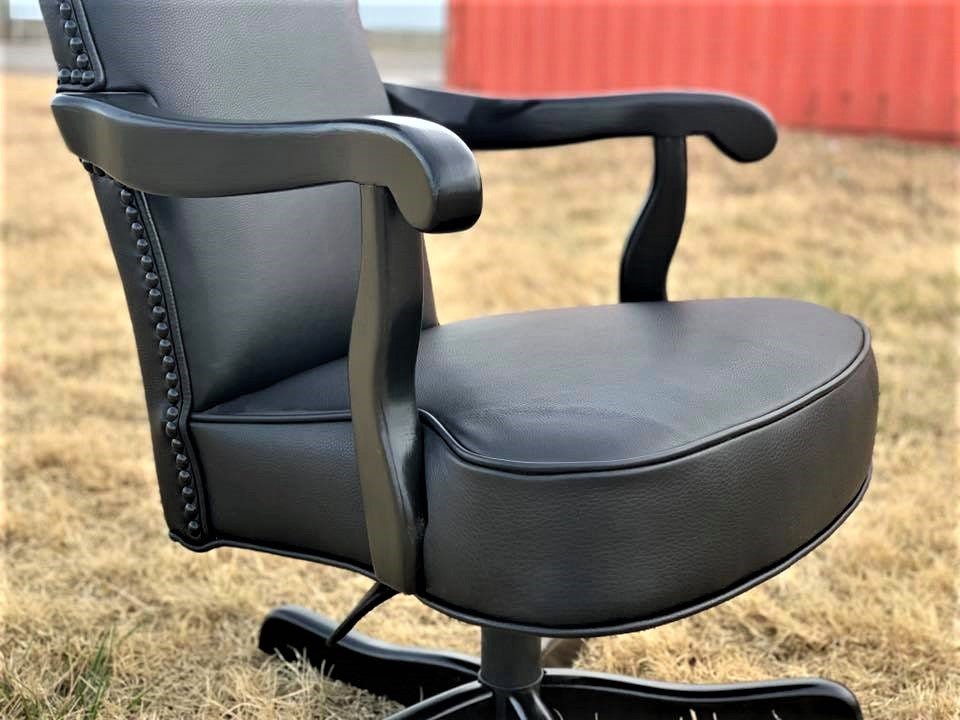 Solid Black Leather Western Office Chair - Your Western Decor