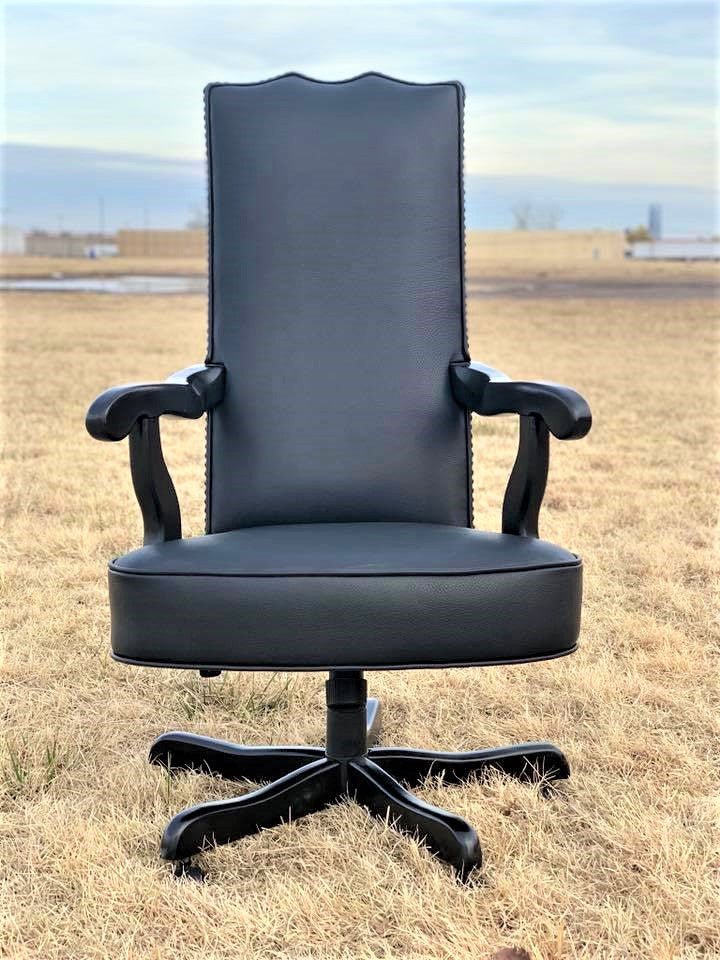 Solid Black Leather Western Office Chair - Your Western Decor