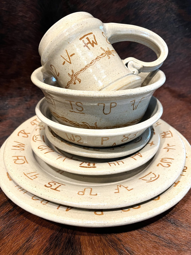 Western ranch brands and rodeo print handmade dinnerware - Your Western Decor