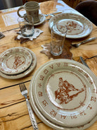 Western dinnerware with rodeo imagery, ranch brands from Eastern Oregon, and Barbed wire