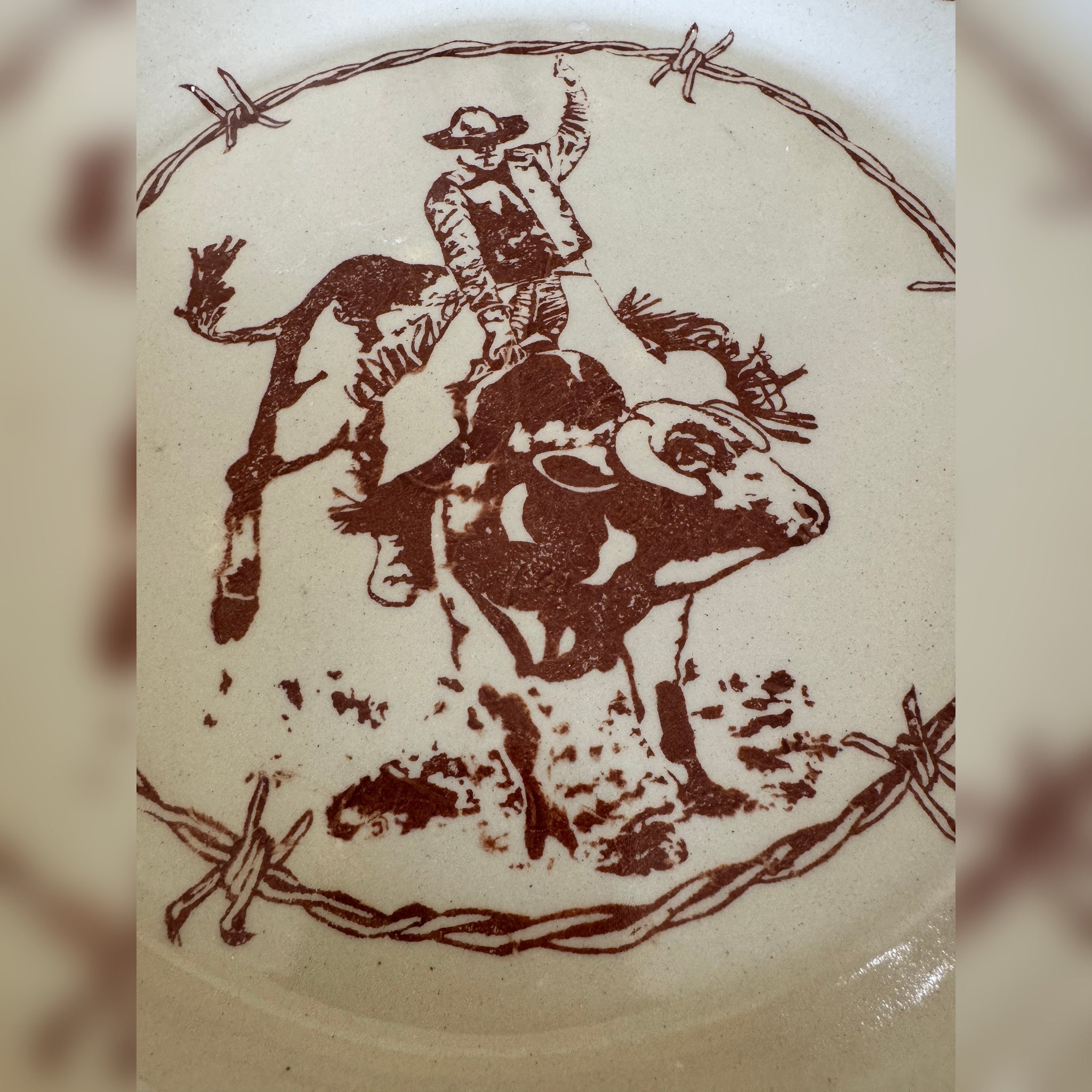 Blue Mountain Brands rodeo bull rider dinner plate detail 